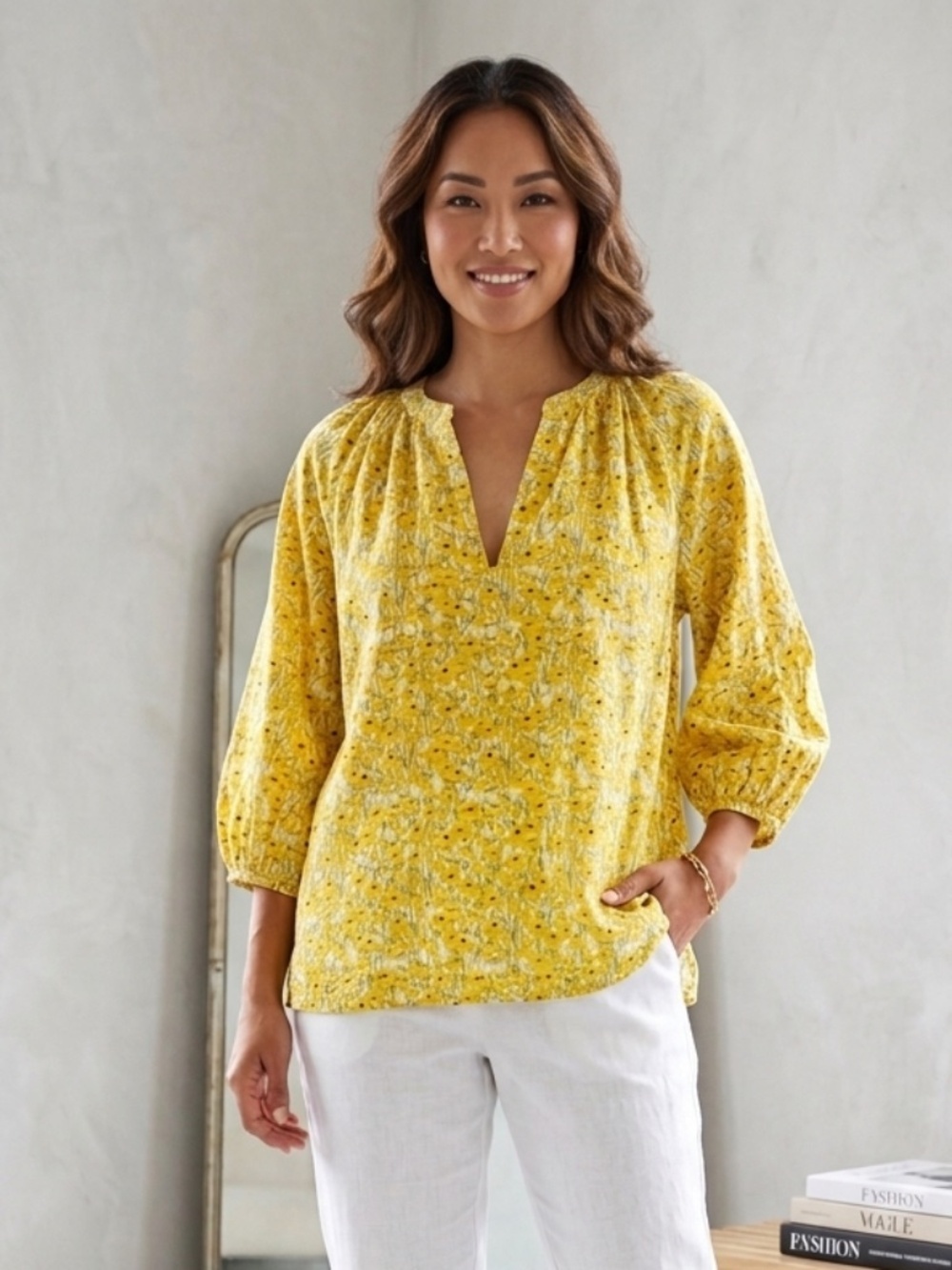 Tuckernuck Hyacinth House Yellow Floral Poppy Tunic Blouse Size S NWT